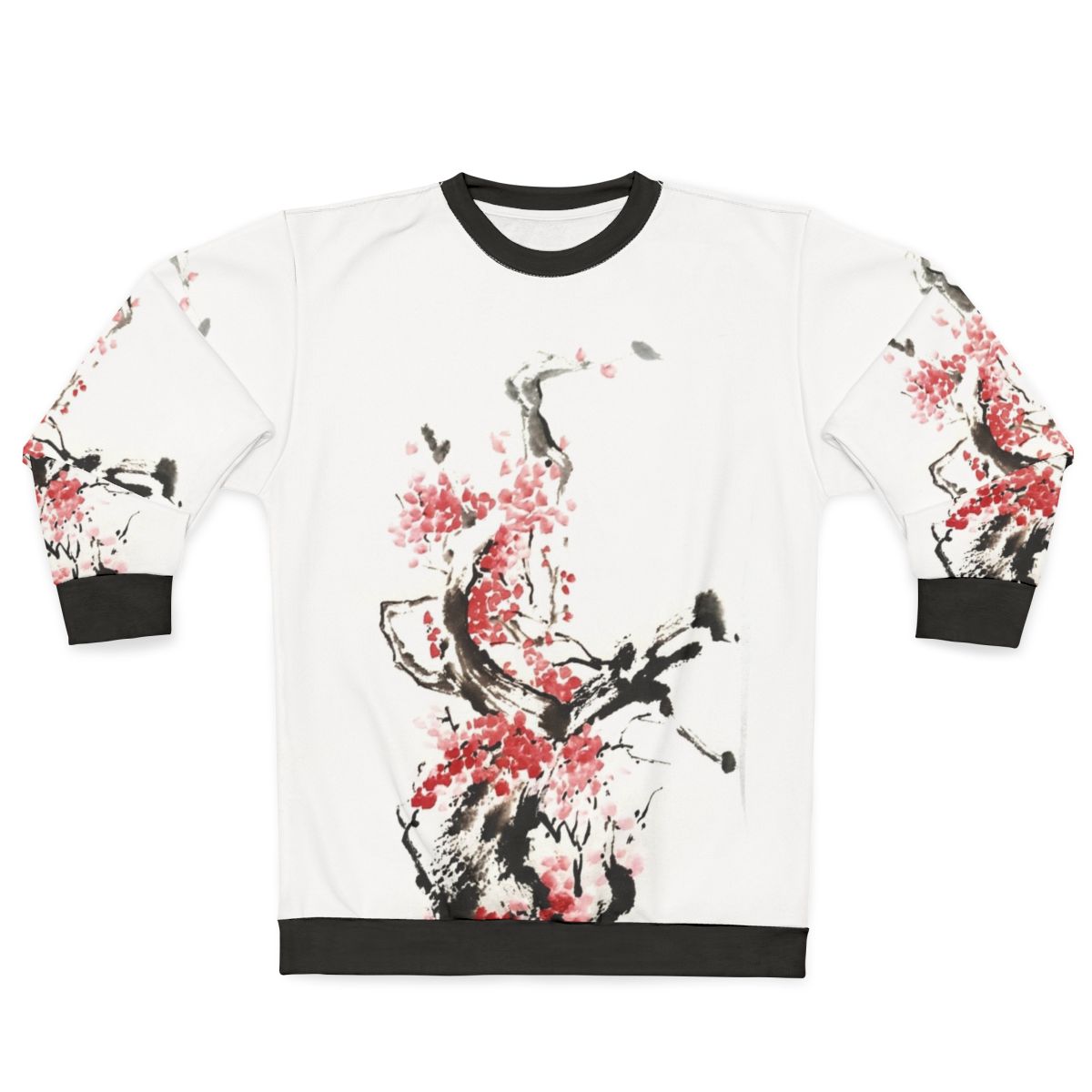 Japanese ink painting of cherry blossom flowers on a sweatshirt