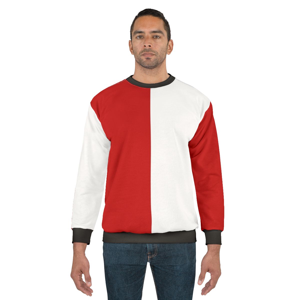 Cherry red and white color-blocked sweatshirt