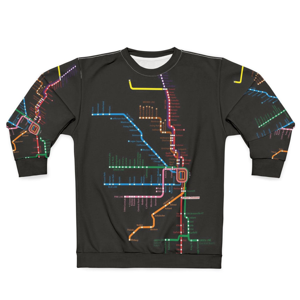 Chicago Transit Map Sweatshirt featuring a detailed map of the Chicago transportation system