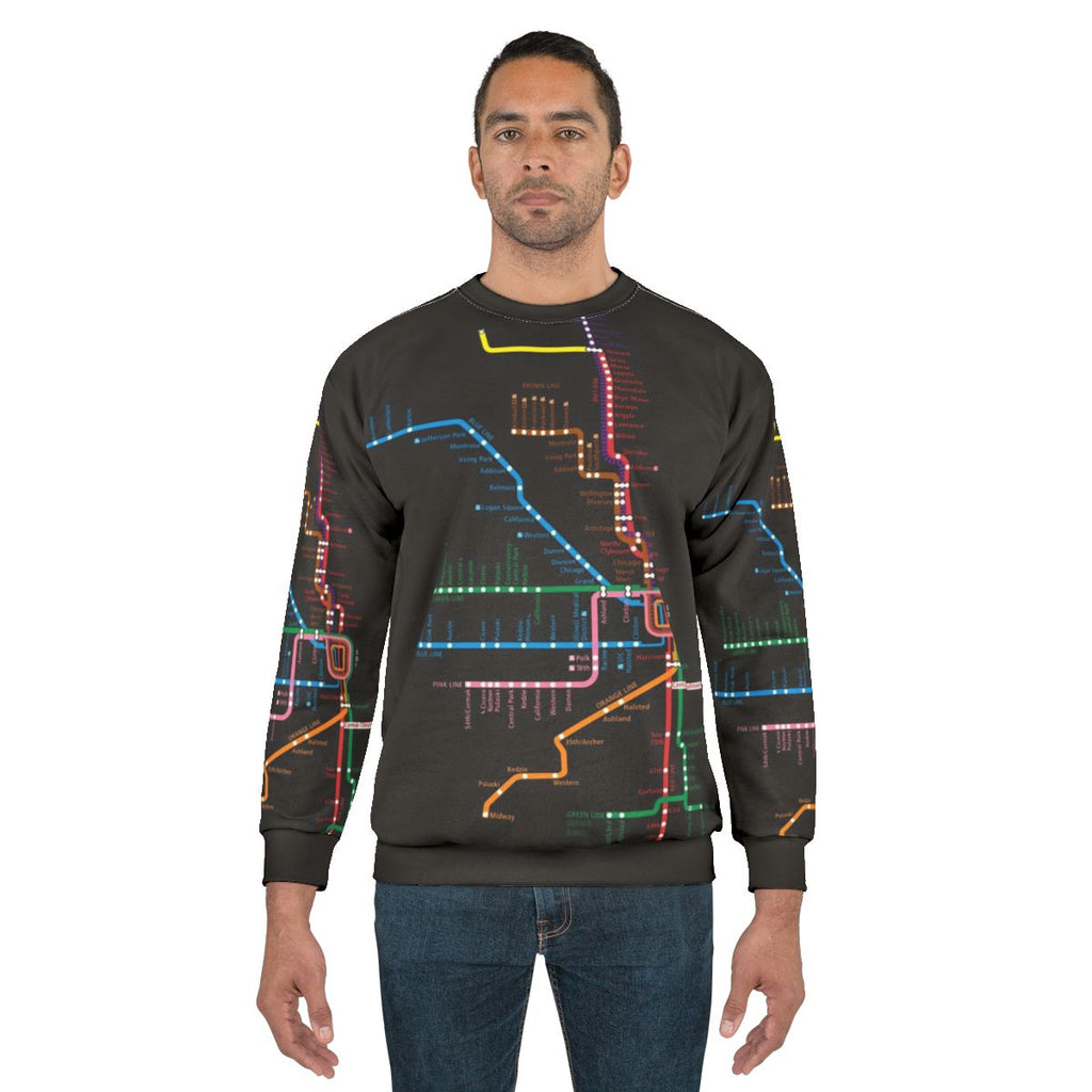 Chicago Transit Map Sweatshirt featuring a detailed map of the Chicago transportation system