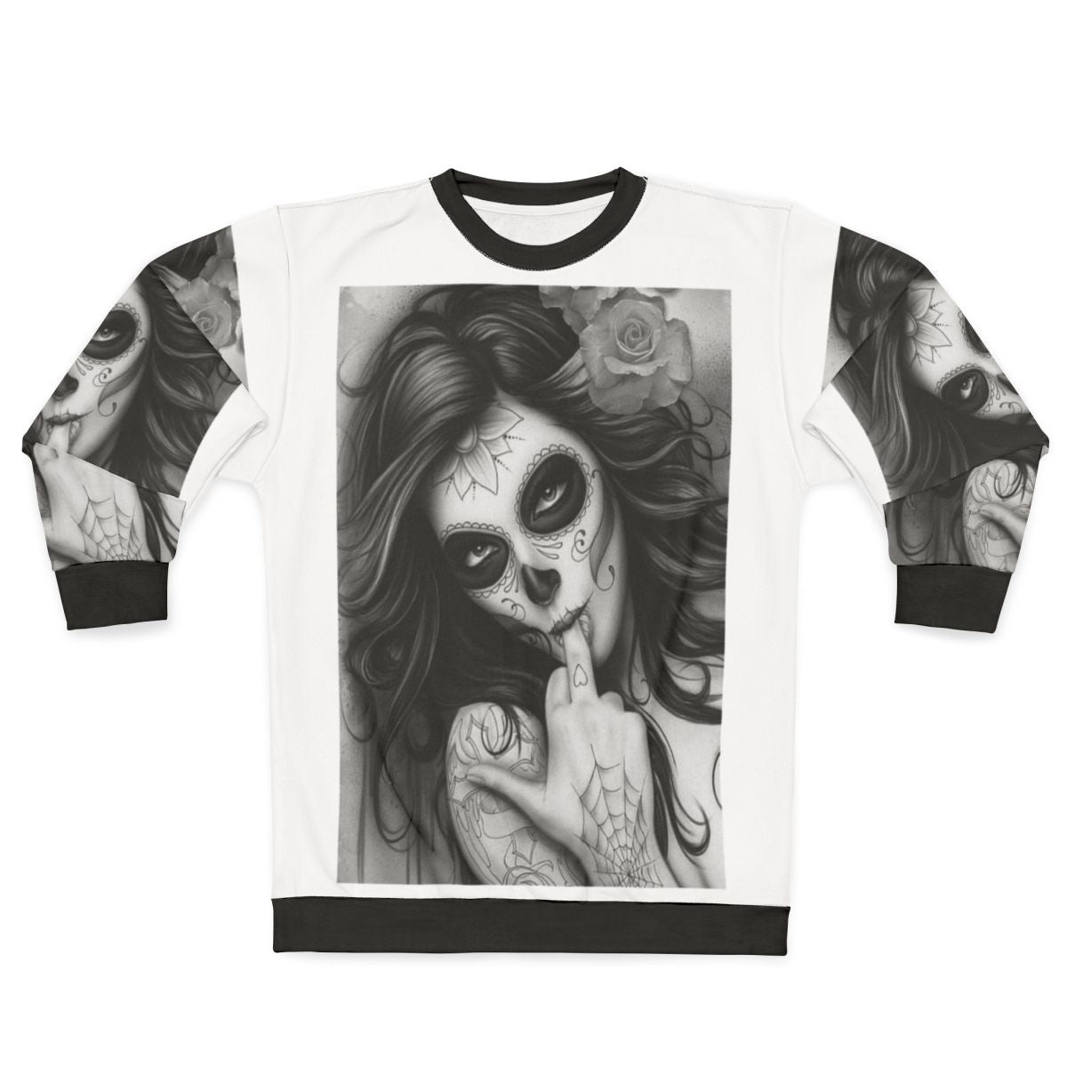 Chicano Style Sweatshirt with Unique Skull and Tattoo Design