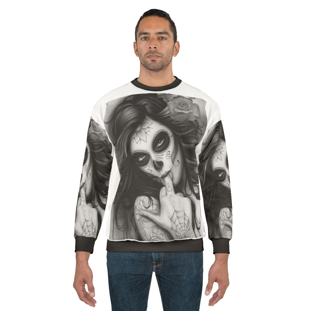 Chicano Style Sweatshirt with Unique Skull and Tattoo Design