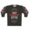 Chief Technology Officer wearing a sweatshirt with "CTO" text
