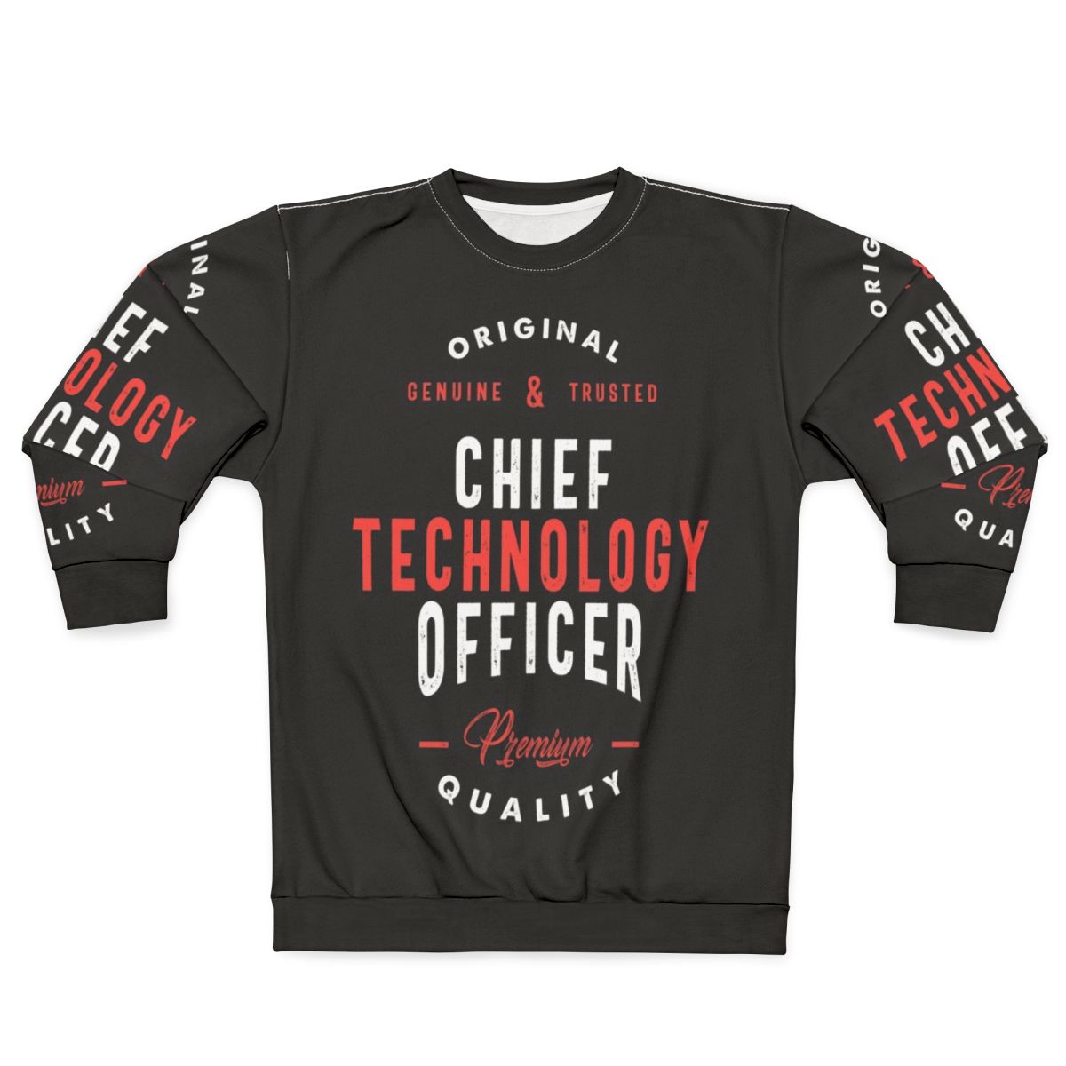 Chief Technology Officer wearing a sweatshirt with "CTO" text