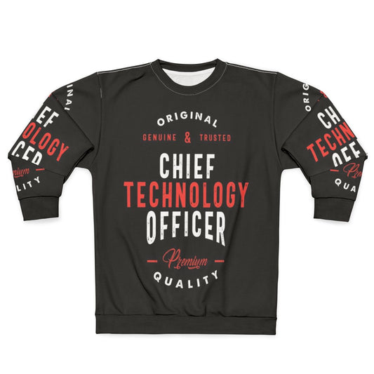 Chief Technology Officer wearing a sweatshirt with "CTO" text