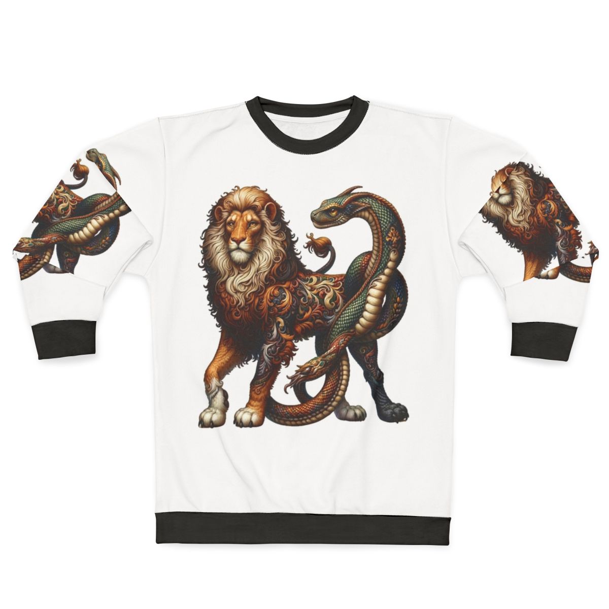 Chimera fantasy sweatshirt with embroidered design of mythical creatures