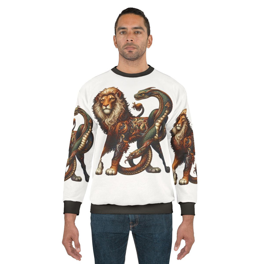 Chimera fantasy sweatshirt with embroidered design of mythical creatures