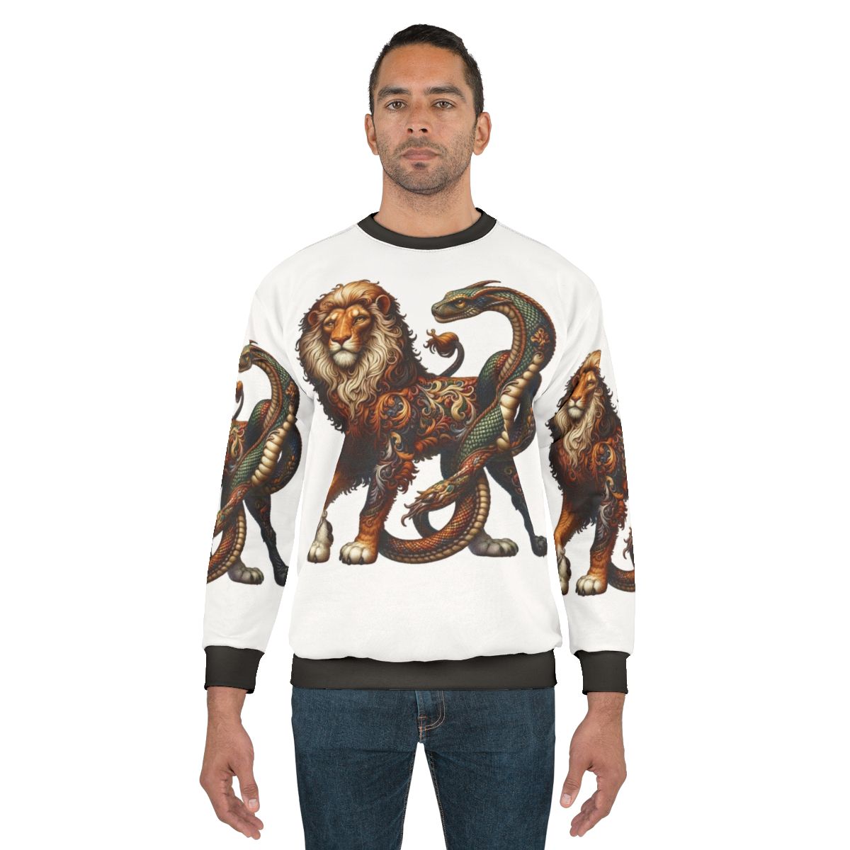 Chimera fantasy sweatshirt with embroidered design of mythical creatures