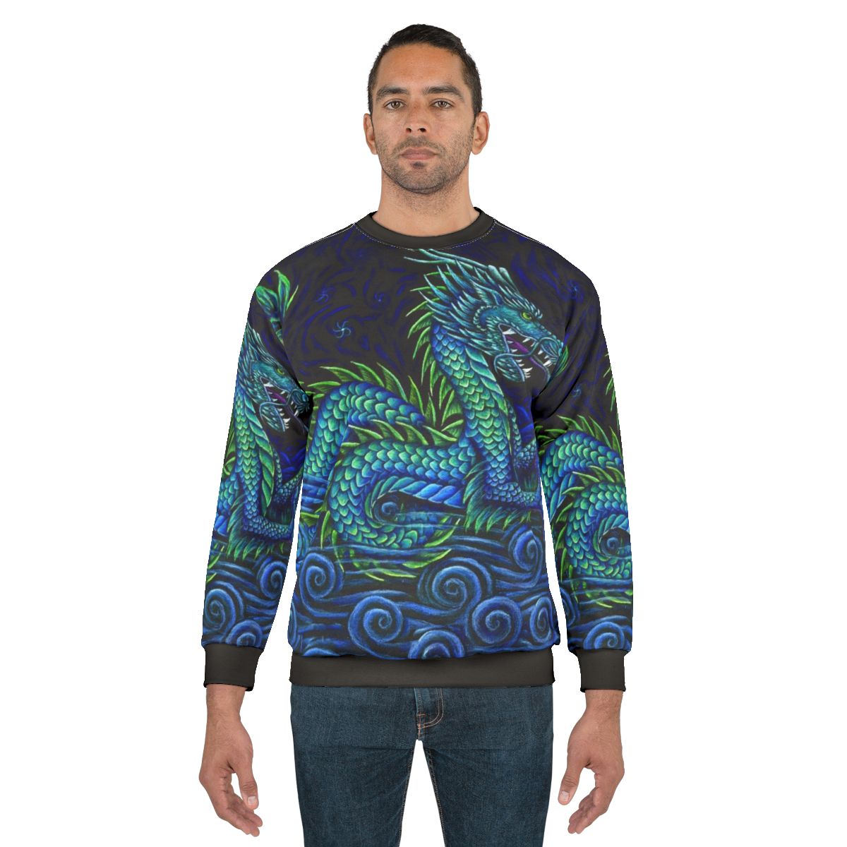 Vibrant azure dragon sweatshirt