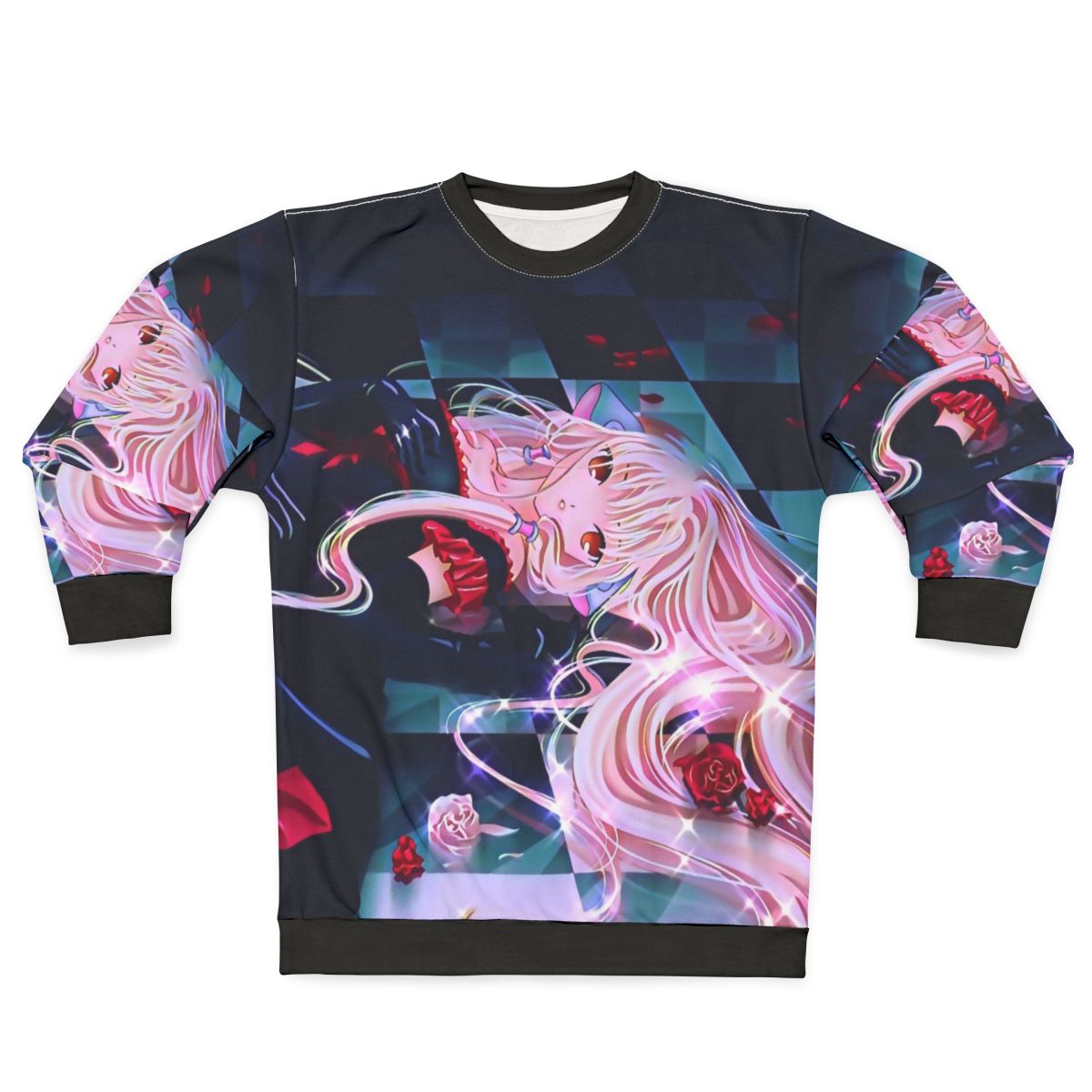 Chobits inspired kawaii anime sweatshirt with rose sparkle design