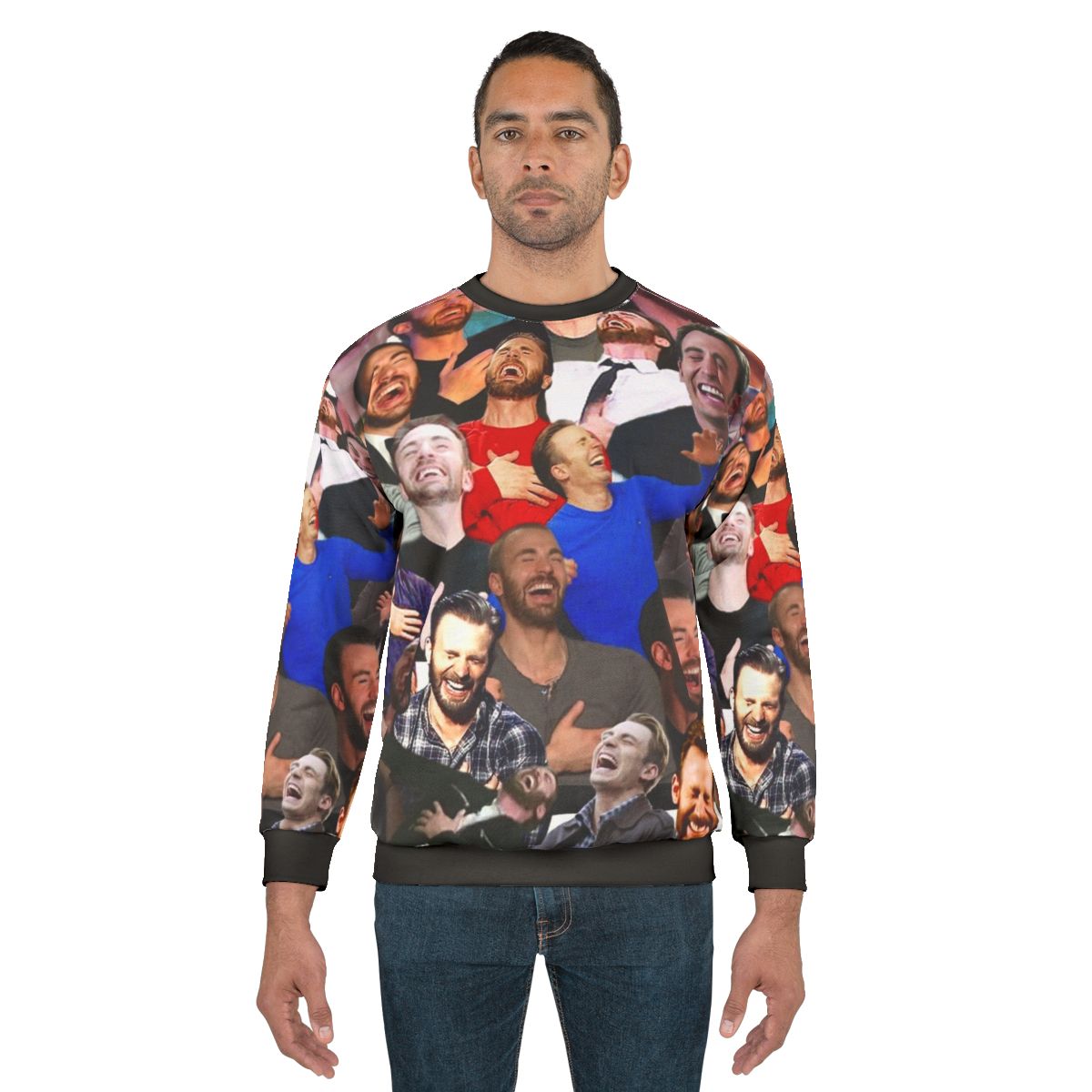 Chris Evans Laughing Sweatshirt - Funny Marvel Superhero Meme Collage