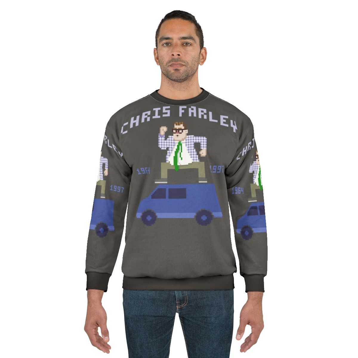 Chris Farley as Matt Foley from SNL in comedy sweatshirt