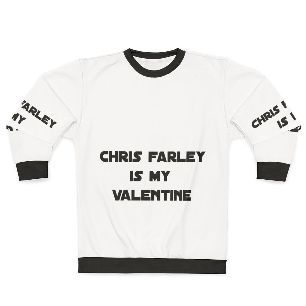 Retro Chris Farley themed sweatshirt with "Is My Valentine" text