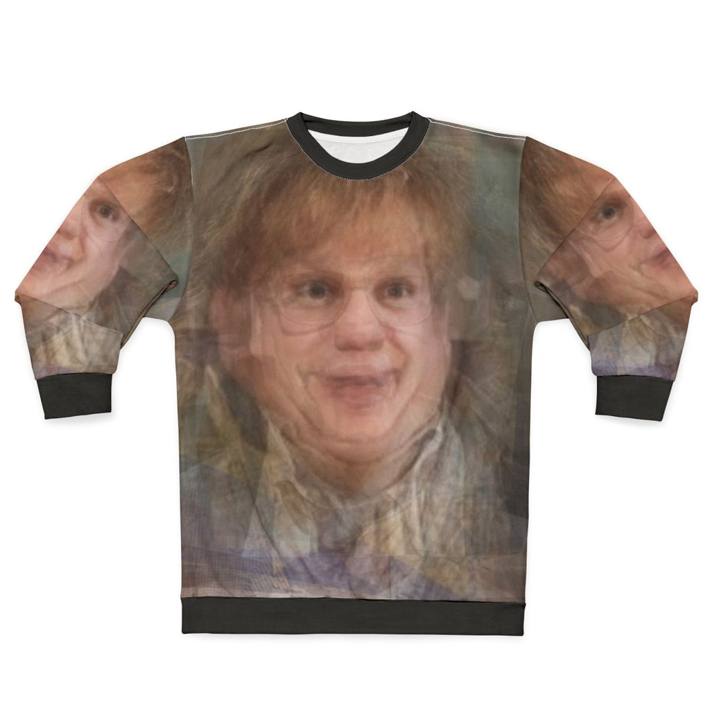 Chris Farley portrait sweatshirt design featuring experimental fan art