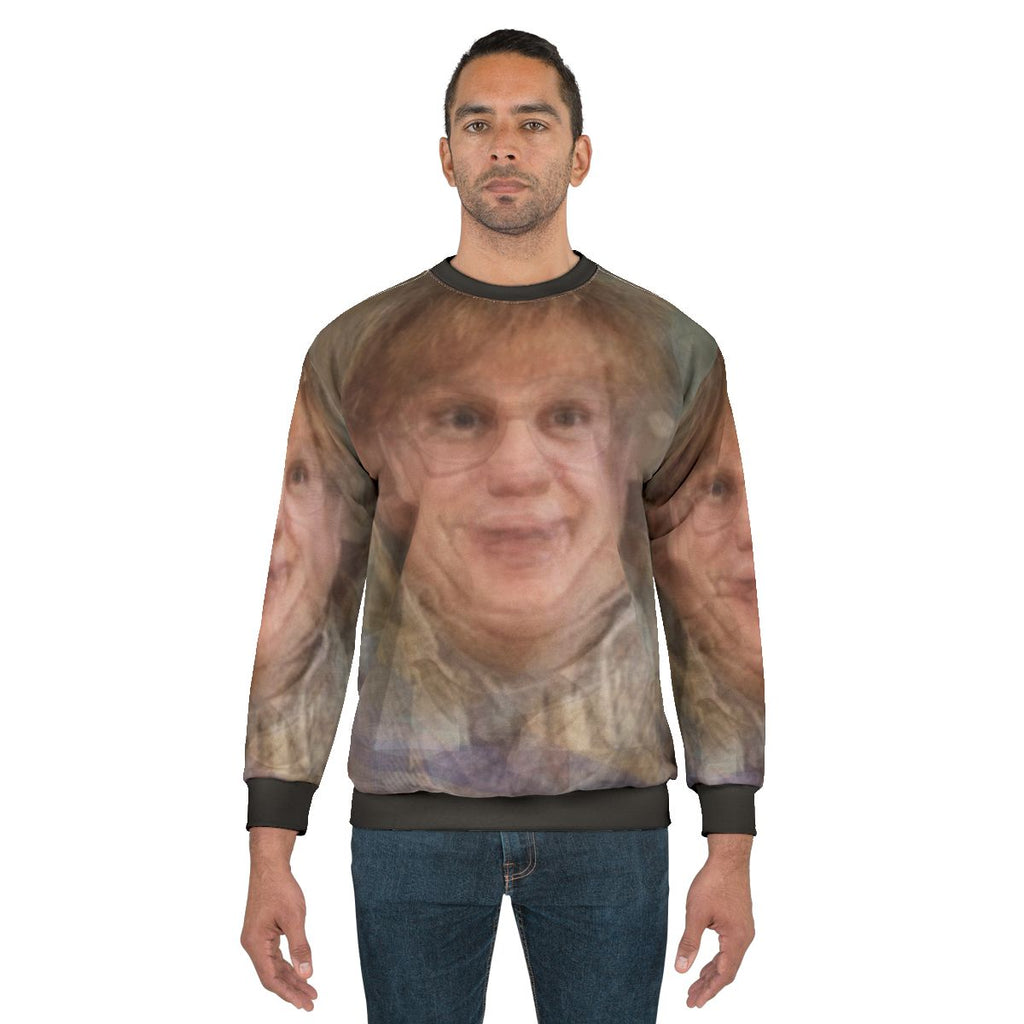 Chris Farley portrait sweatshirt design featuring experimental fan art