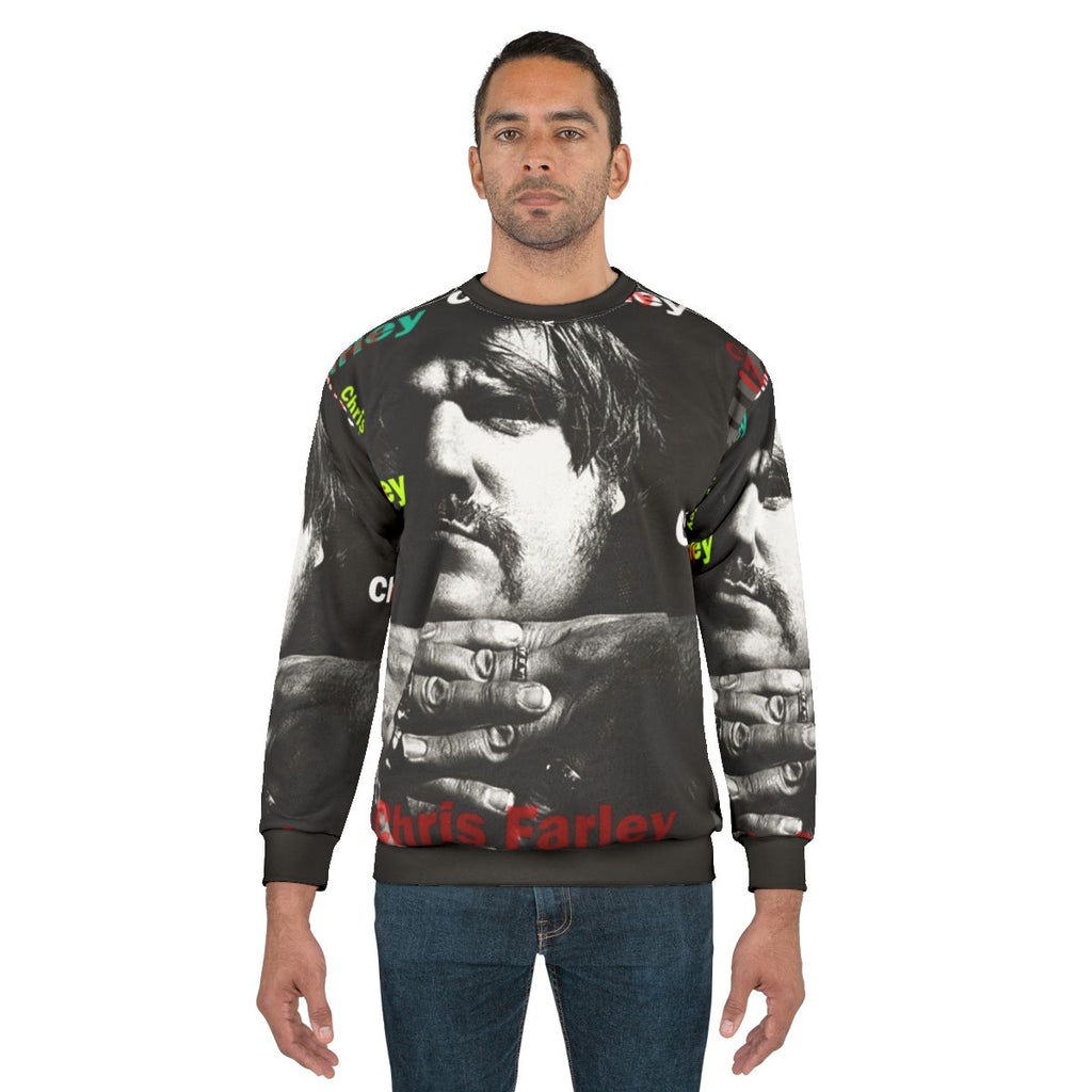 Chris Farley Sweatshirt with Iconic "Van Down By The River" Quote