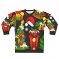 Cozy Christmas pattern sweatshirt with Santa, reindeer, and holiday designs