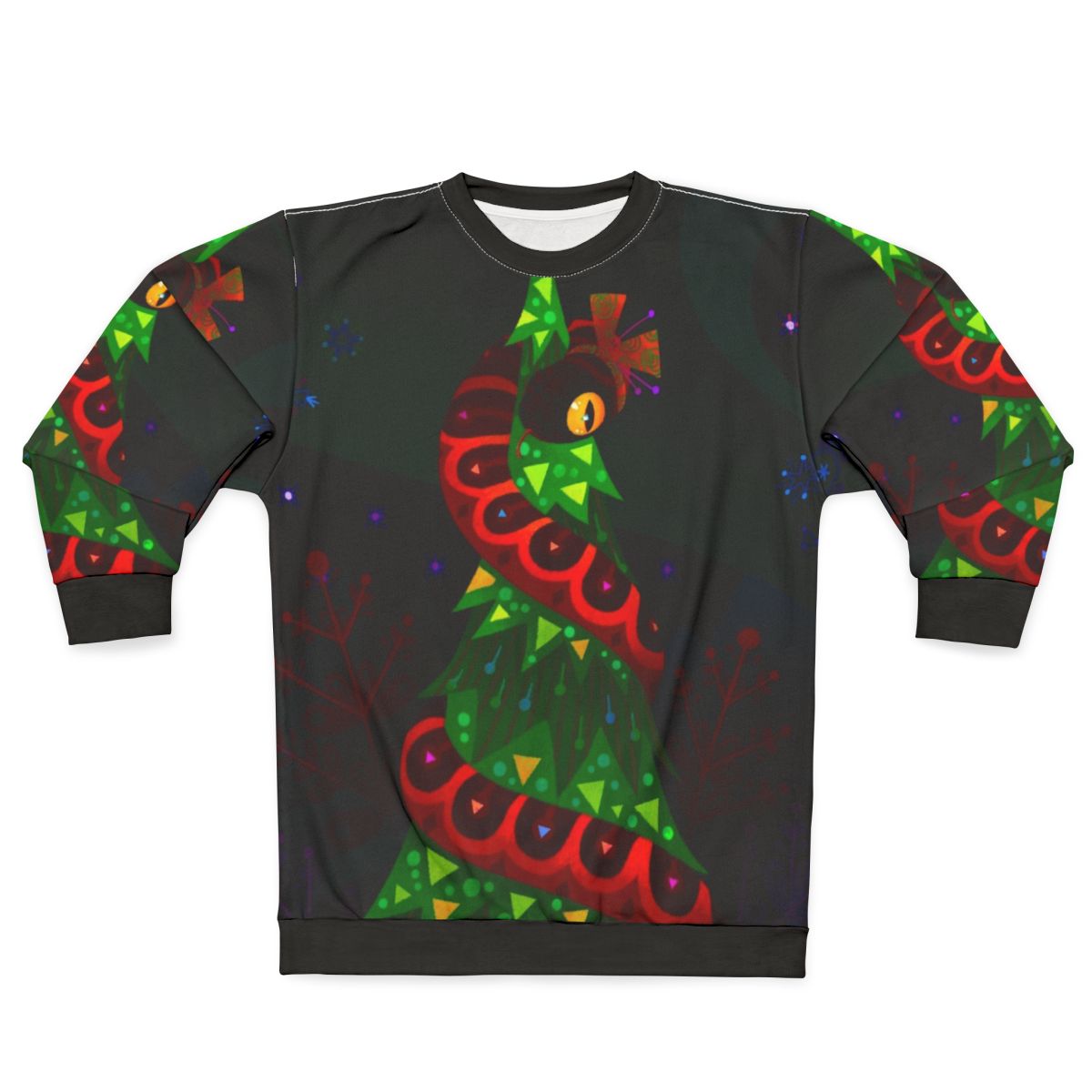 Festive Christmas snake sweatshirt with holiday tree design