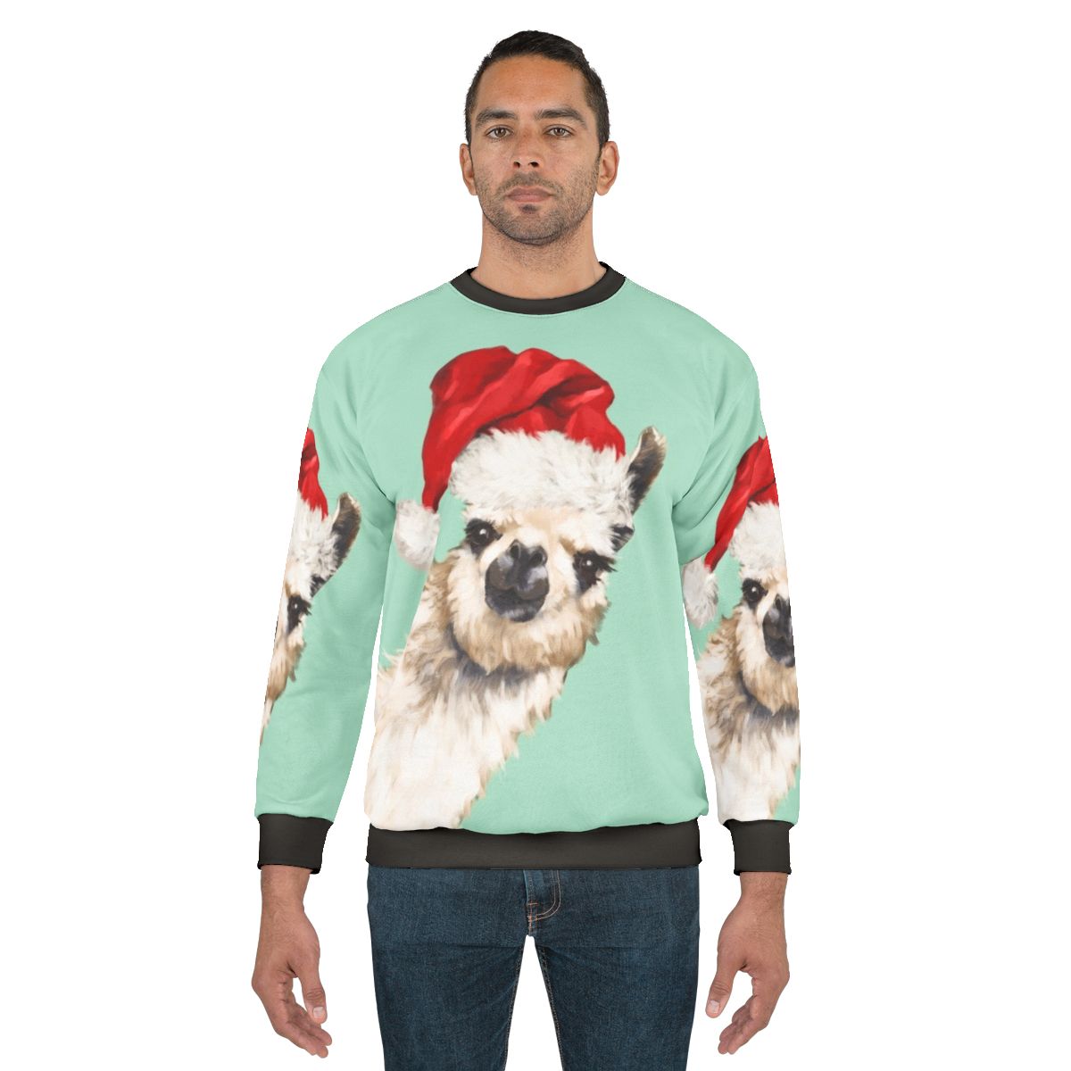 Cozy green Christmas llama sweatshirt