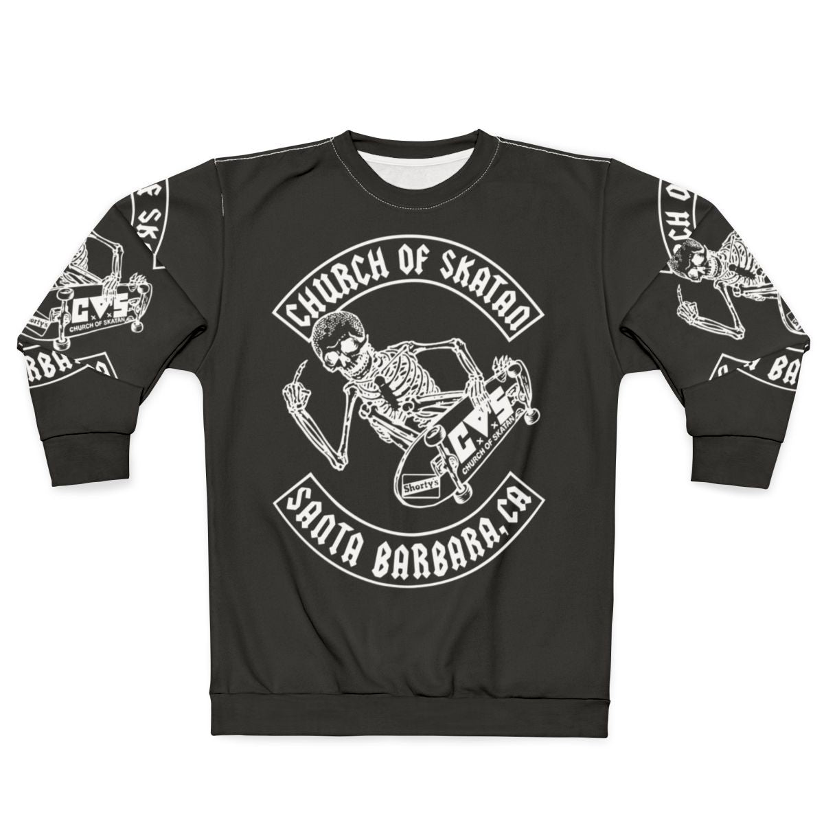 Church of Skatan White Sweatshirt with Skeleton Design