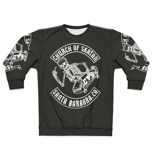 Church of Skatan White Sweatshirt with Skeleton Design