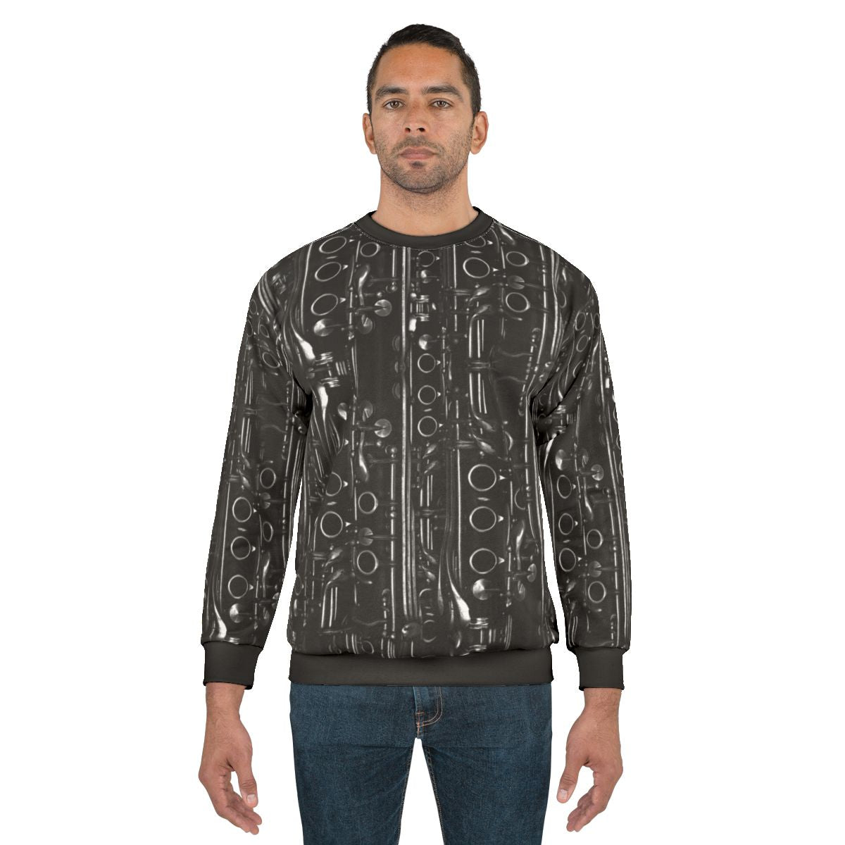 Clarinets All Over Print Sweatshirt featuring a pattern of clarinets