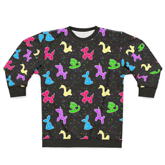 Classic balloon animals printed on a black sweatshirt