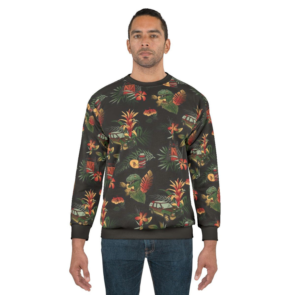 Jurassic themed sweatshirt with dinosaur print design