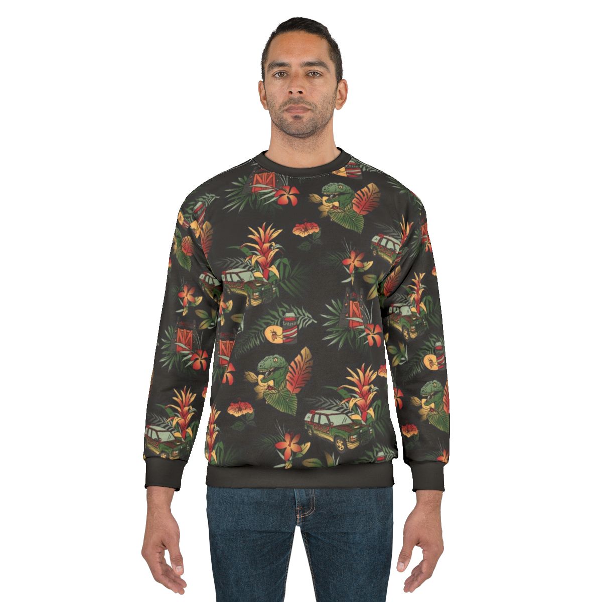Jurassic themed sweatshirt with dinosaur print design