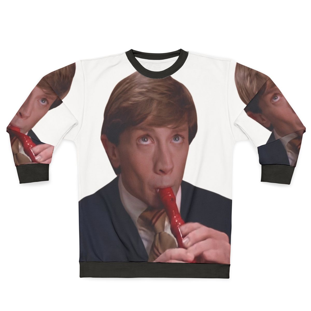 Sweatshirt featuring Clifford the long-necked boy playing a recorder