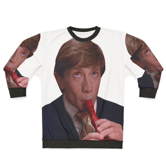 Sweatshirt featuring Clifford the long-necked boy playing a recorder