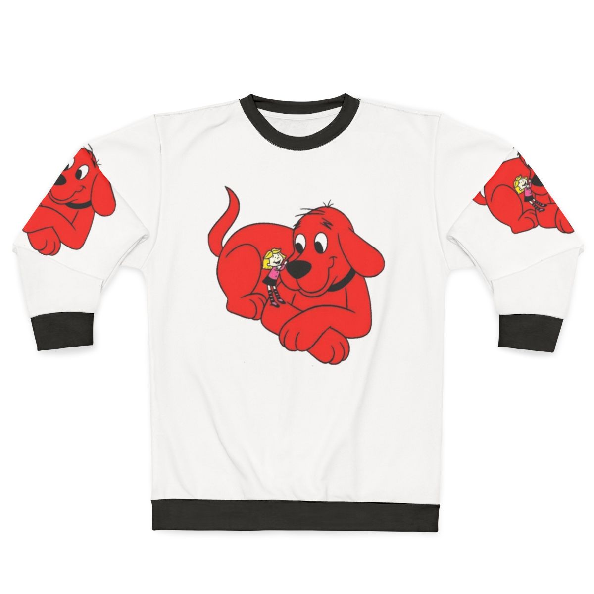 Clifford The Big Red Dog and Emily Elizabeth graphic on a red sweatshirt