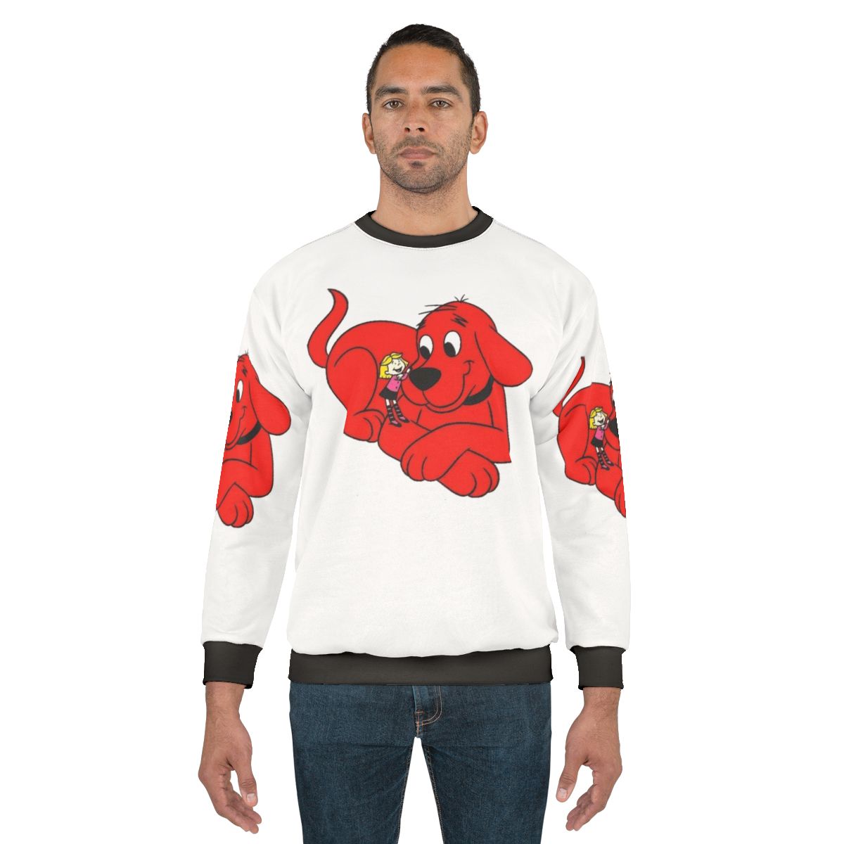 Clifford The Big Red Dog and Emily Elizabeth graphic on a red sweatshirt