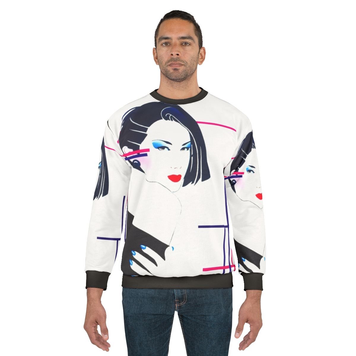 Retro '80s Clio Faces Geometric Design Sweatshirt