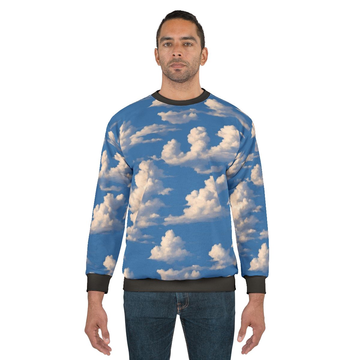 Cloudy sky sweatshirt with nature landscape design