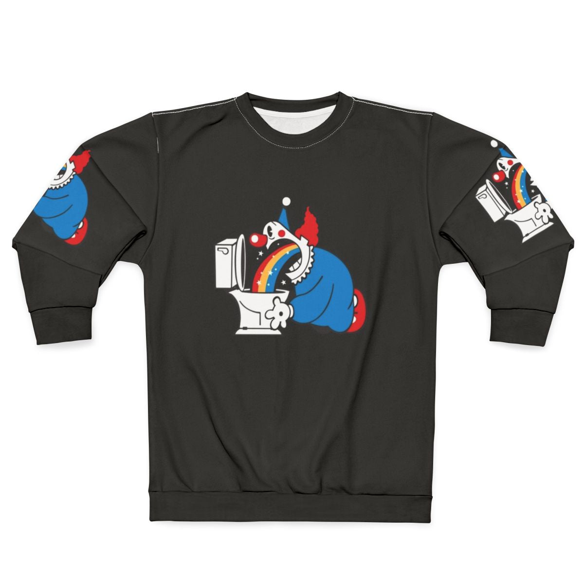 Clown puking rainbow graphic on sweatshirt