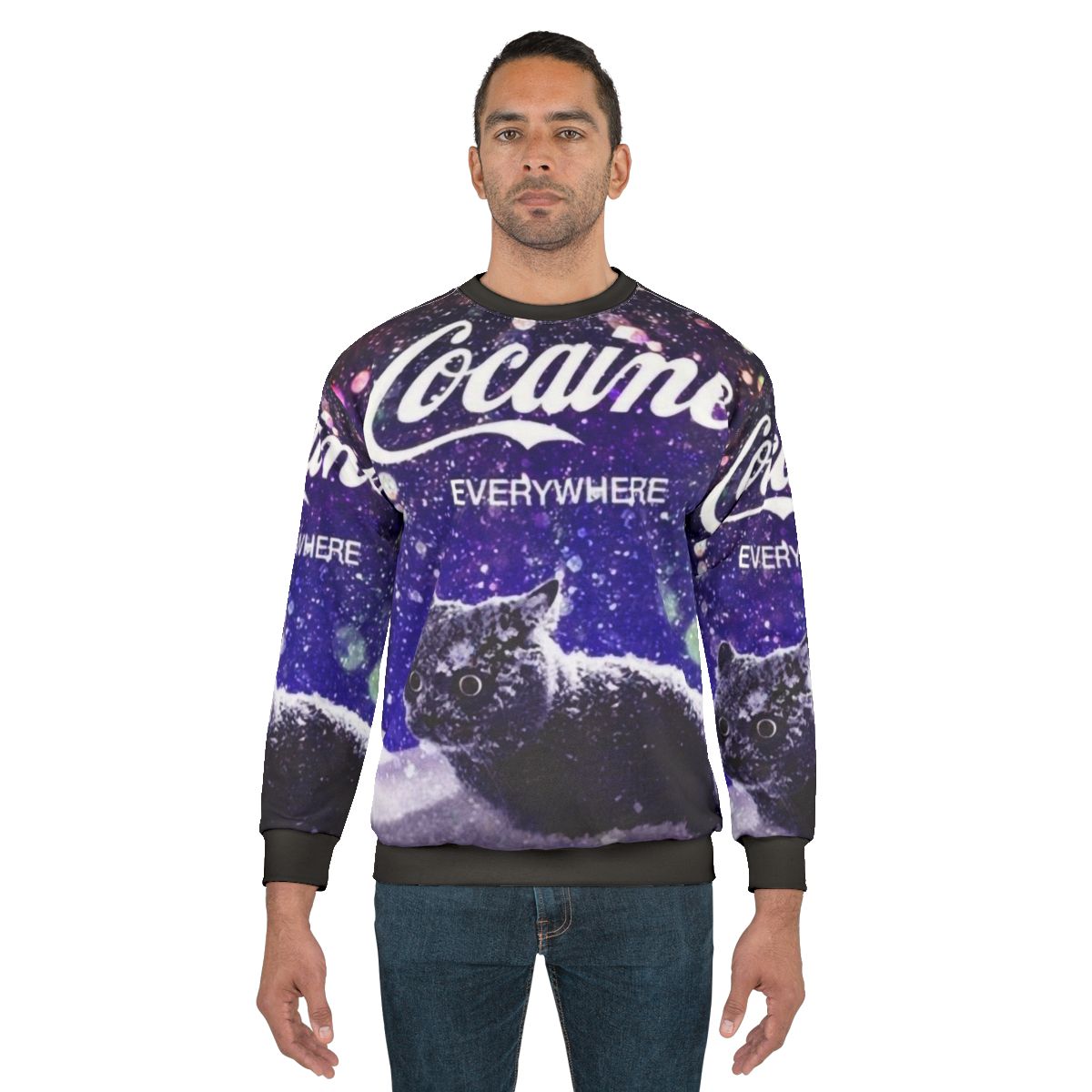 Cocaine Cat Sweatshirt with Quirky Cat Graphic