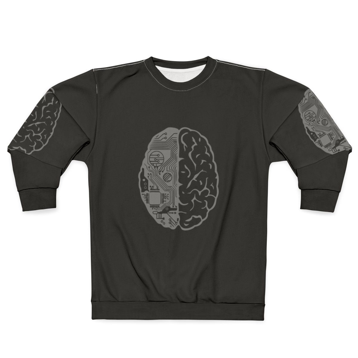 Coding Brain Grey Sweatshirt with Binary Code and Programmer Humor