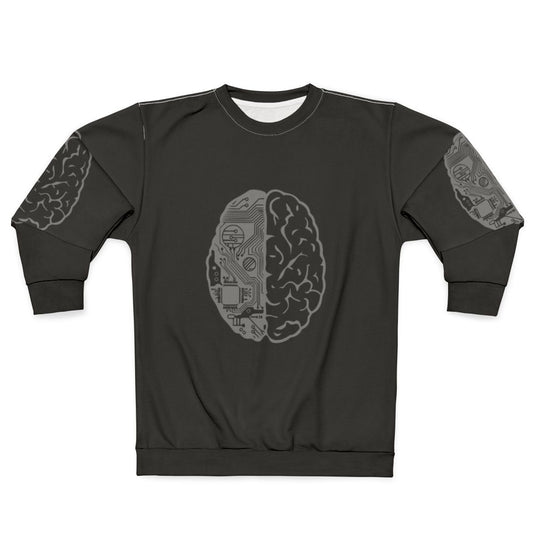 Coding Brain Grey Sweatshirt with Binary Code and Programmer Humor
