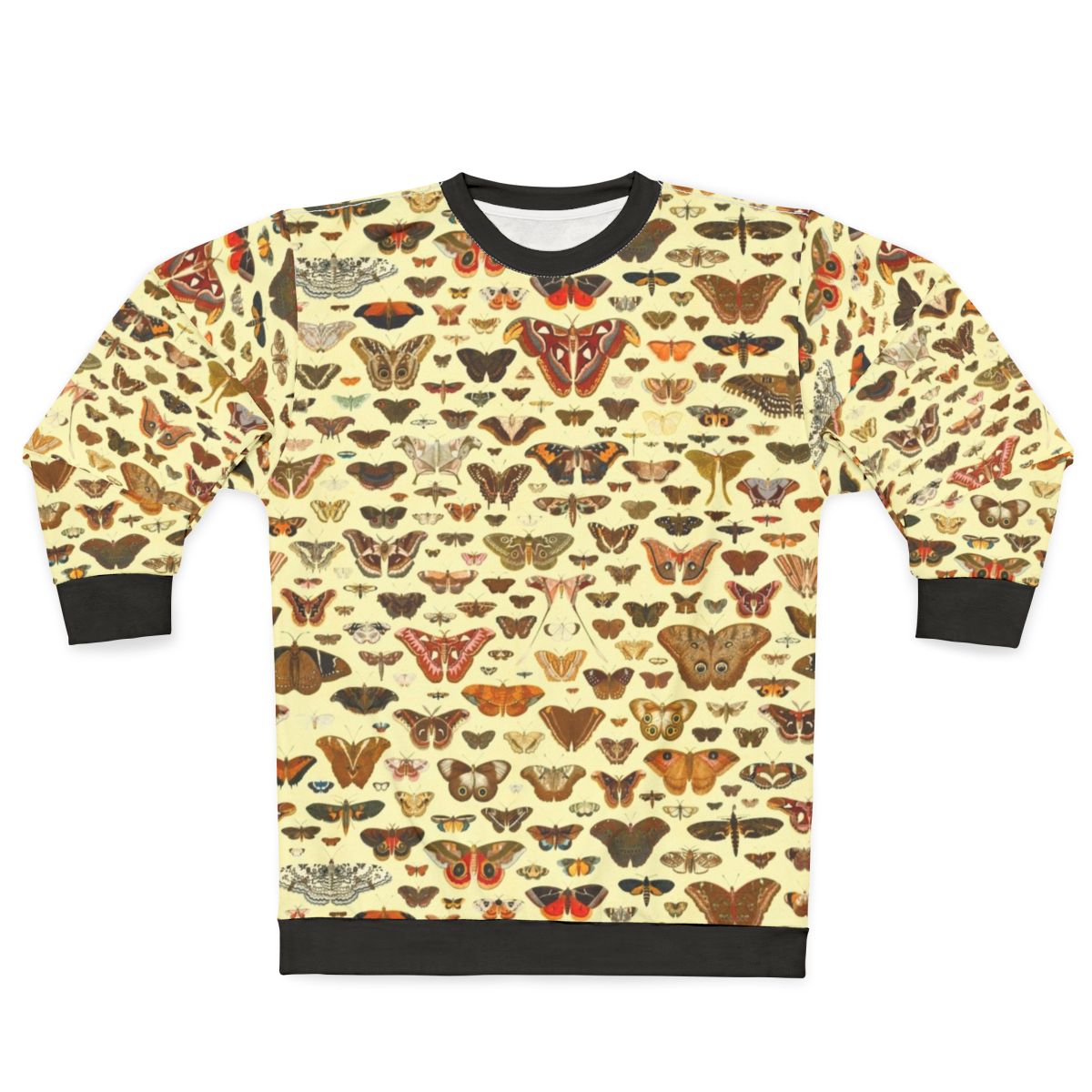 Vintage-style sweatshirt featuring a collection of butterflies and moths