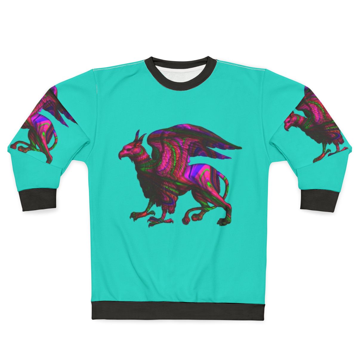 Colorful abstract griffin sweatshirt with mythological silhouette art