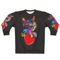 Colorful cat hugging heart graphic sweatshirt