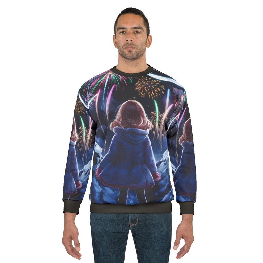 Vibrant anime fireworks sweatshirt with a colorful fantasy design
