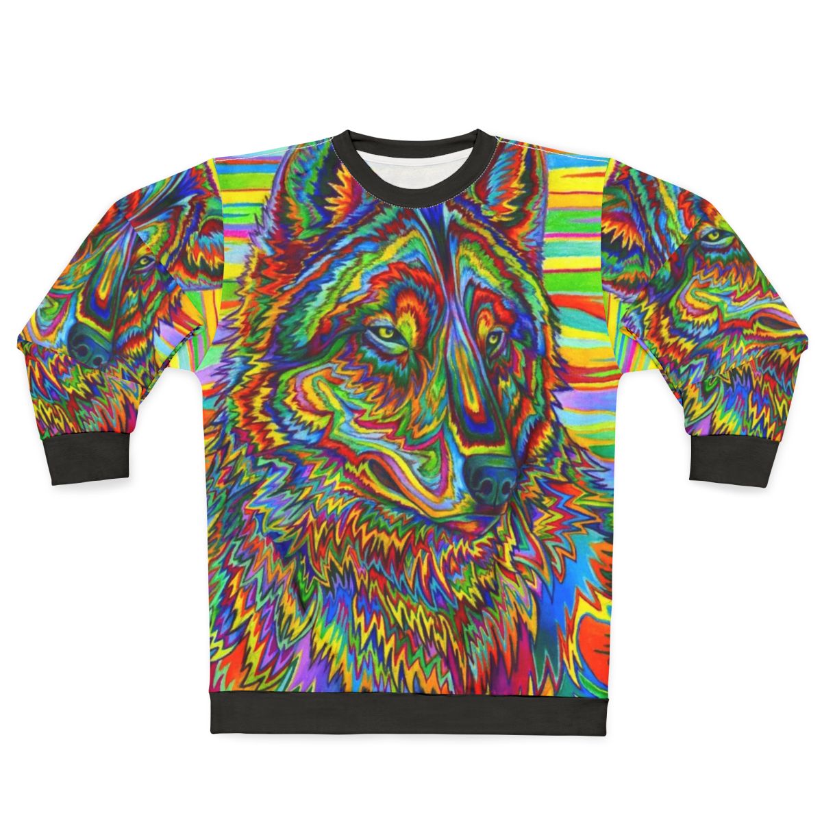 Colorful psychedelic rainbow trippy wolf sweatshirt design