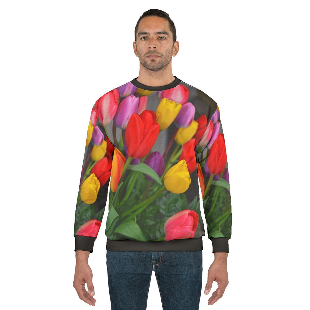 Colorful tulip floral arrangement sweatshirt