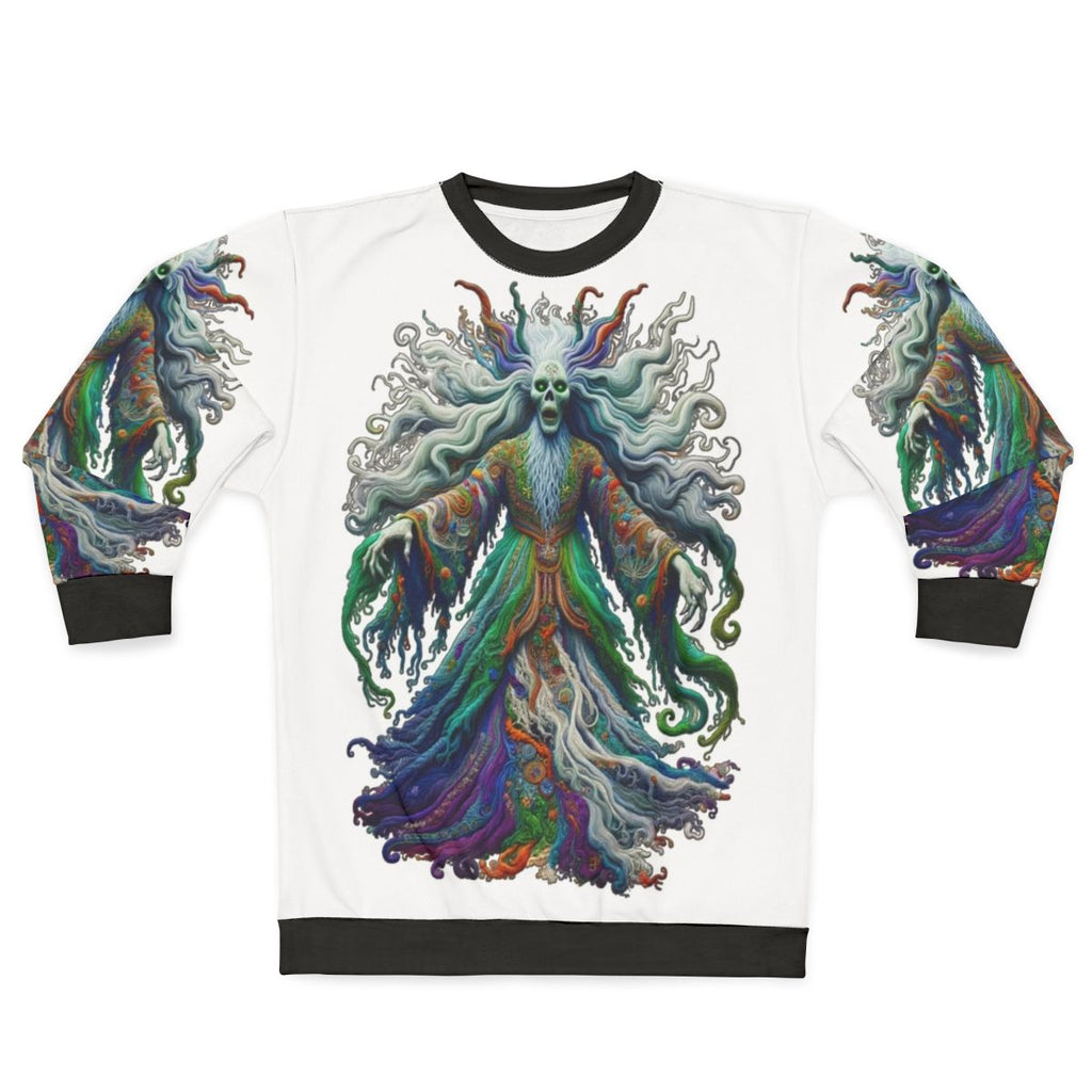 Colorful Banshee Sweatshirt with Embroidered Mythical Creature Design