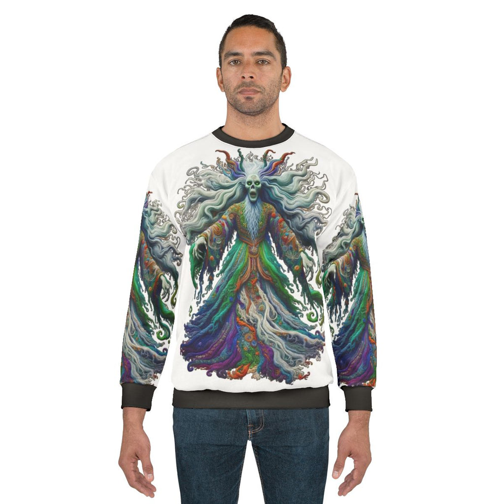Colorful Banshee Sweatshirt with Embroidered Mythical Creature Design