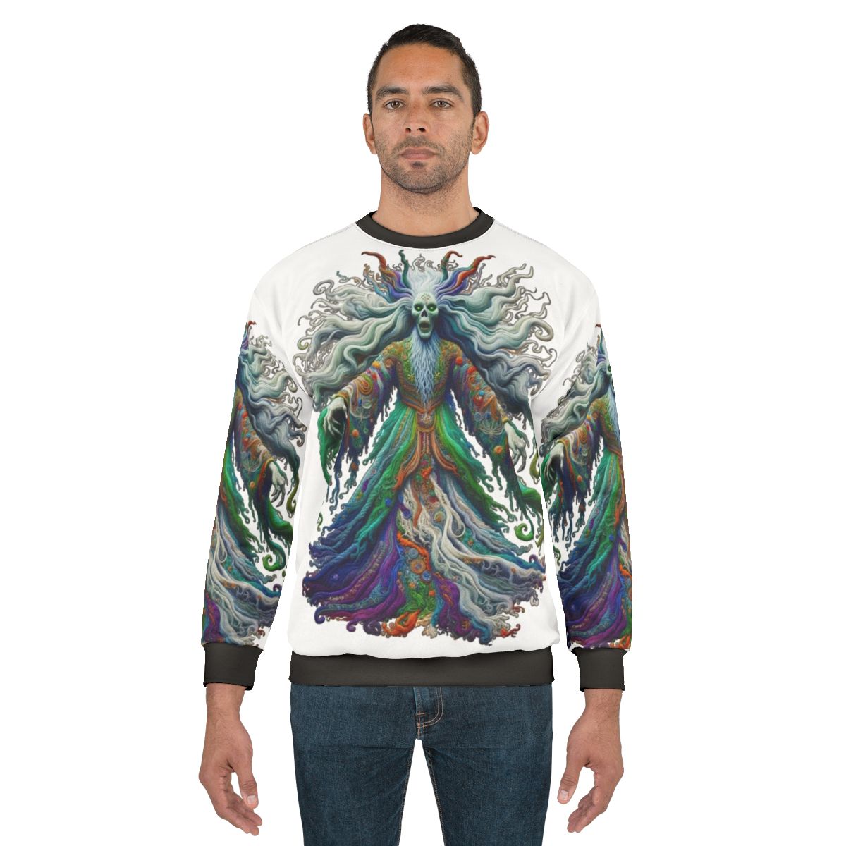 Colorful Banshee Sweatshirt with Embroidered Mythical Creature Design