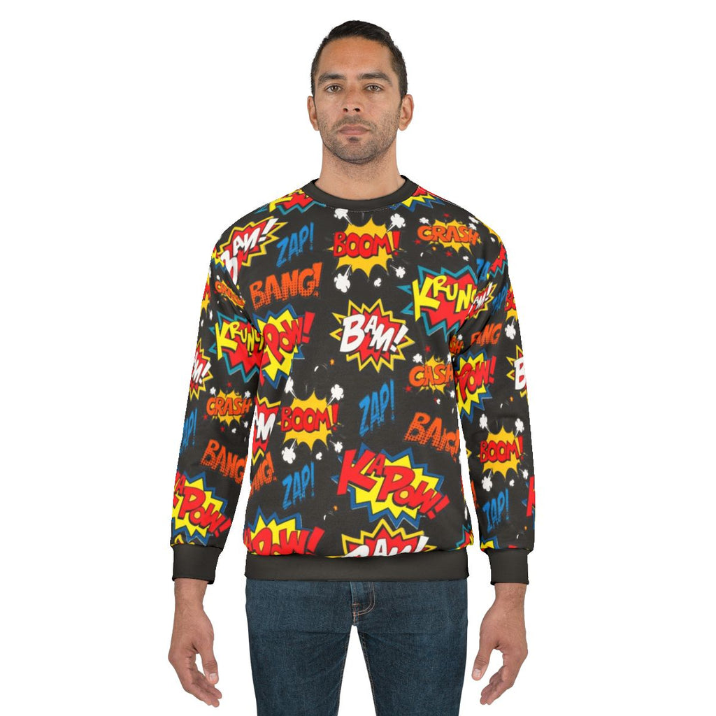 Comic book explosion sweatshirt with pop art style graphics