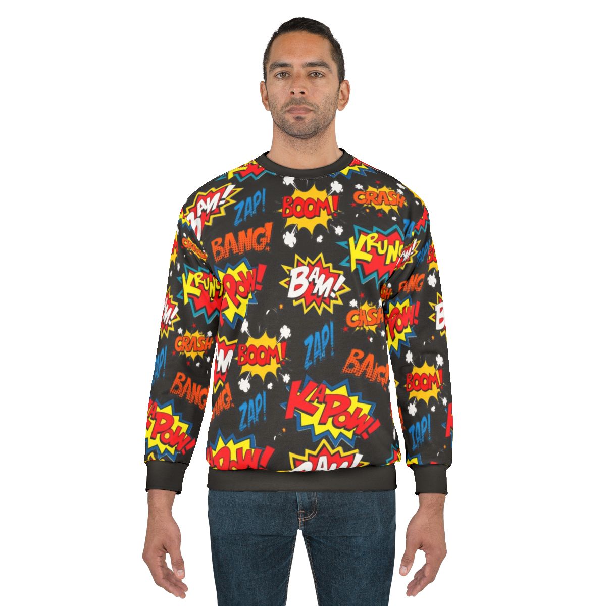 Comic book explosion sweatshirt with pop art style graphics